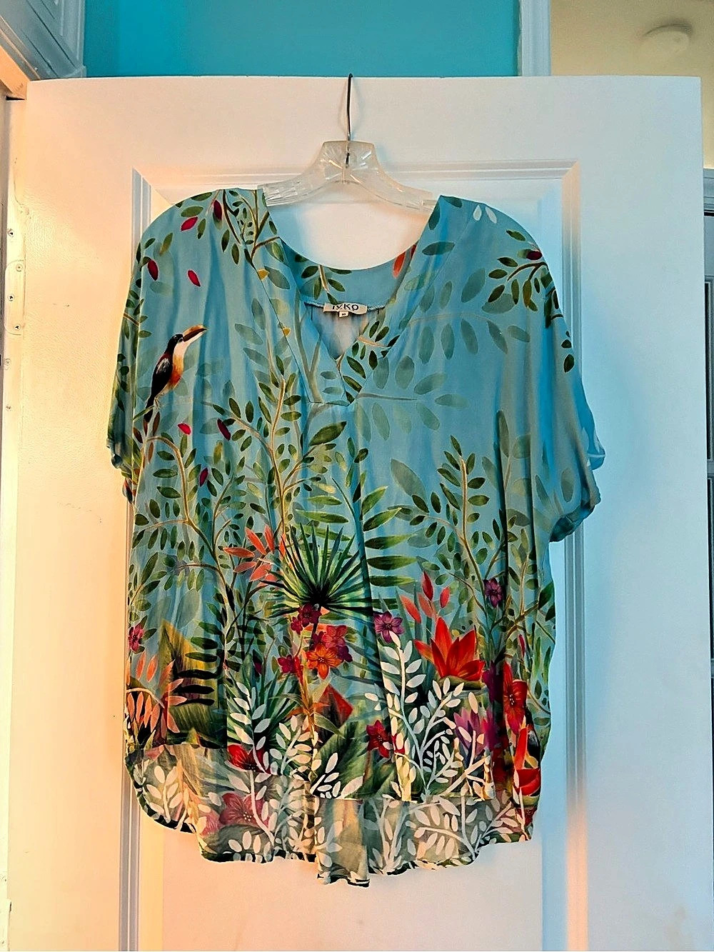 IVKO Floral Blouse in Blue & Green Size 40 Like New